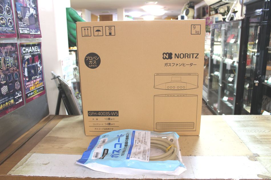 半田店 新品 未開封 5m専用ホース付 NORITZ ガスファンヒーター
