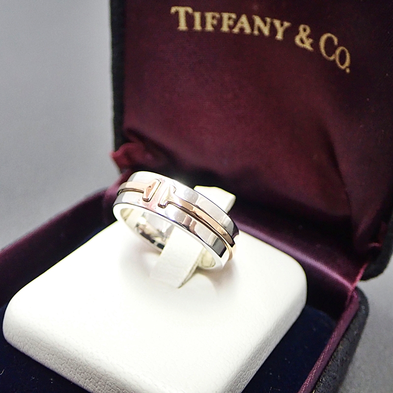 イ*ド様 【希少】ティファニーナローコンビリング 18号 t twoシリーズ ティファニー T TWOナロー リング コンビ K18ピンクゴールド / SV925