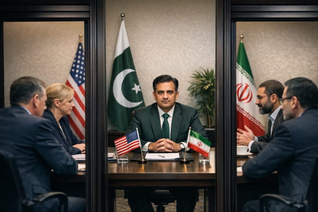 「パキスタンが仲介する三国間外交のイメージ」