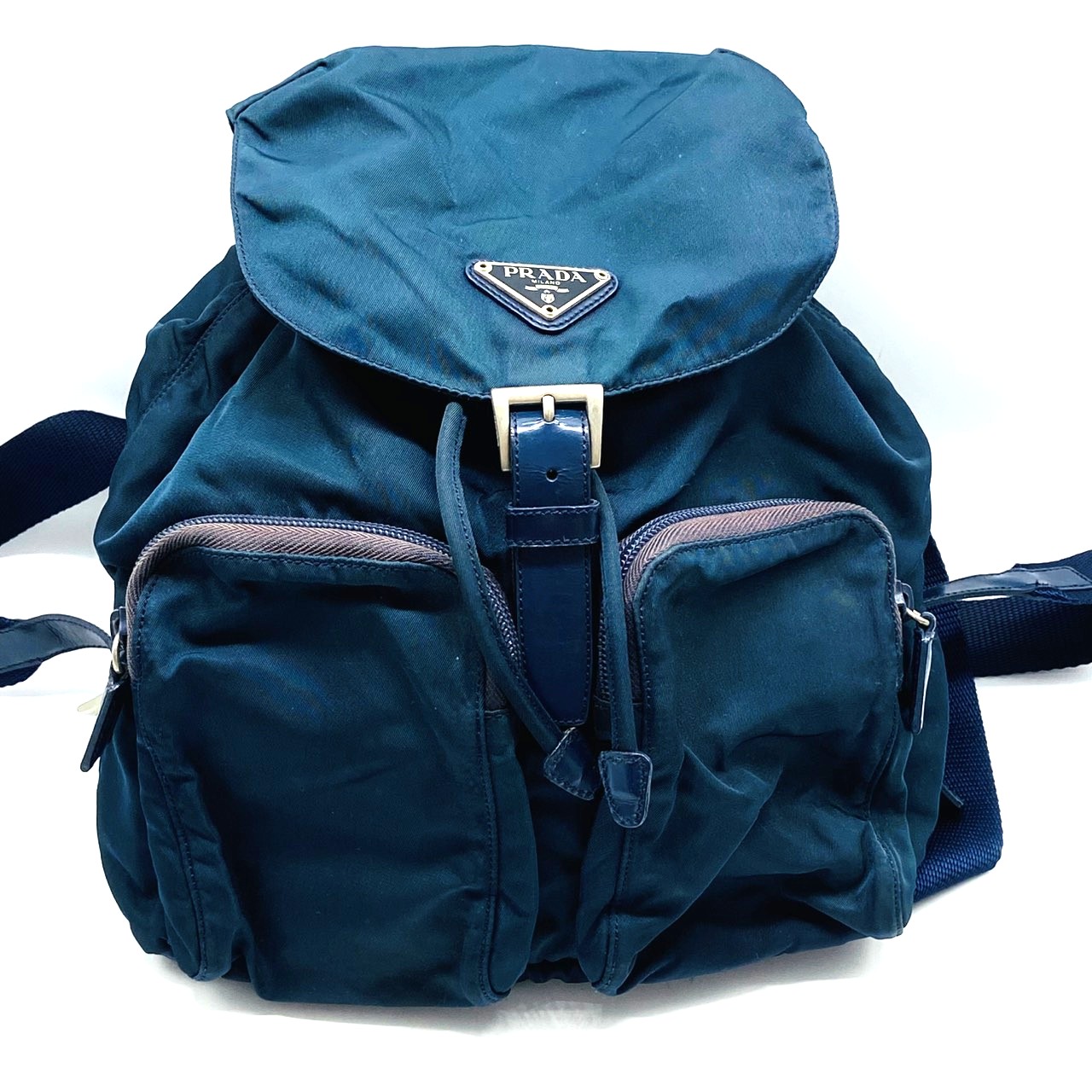 PRADA プラダ ナイロン バックパック リュックサック グリーン系×ネイビー 三角ロゴ  中古をお買取りしました！