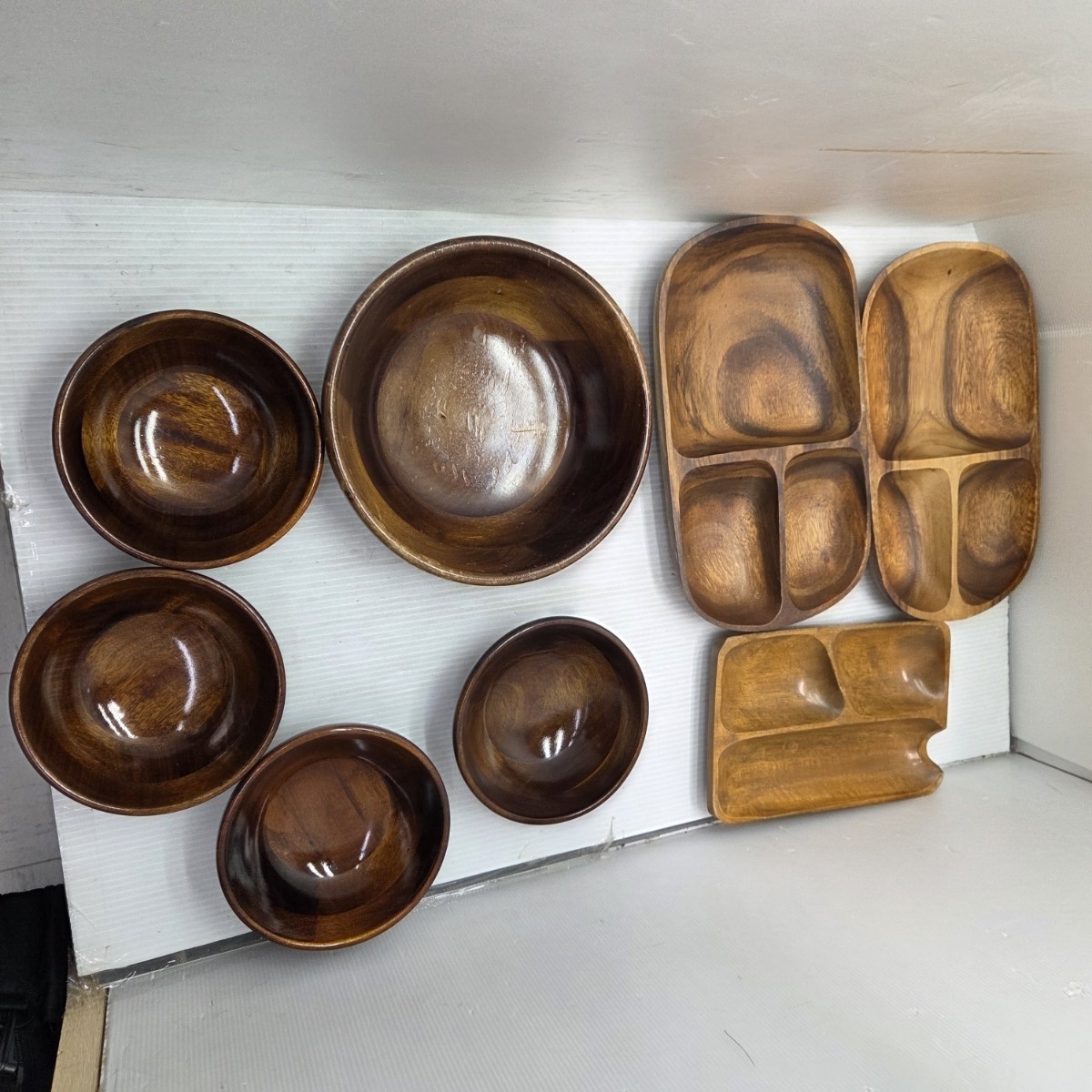 天然木 食器 8セット アウトドア 木製 サラダボウルセット ウッドプレート 食器セット