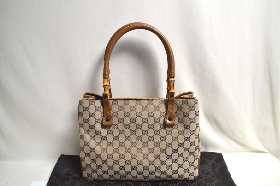 半田店 中古 GUCCI バンブー トートバッグ 112526 GGキャンパス レザー ベージュ系 ショルダー ハンドバッグ レディース 女性用 バッグ グッチ USED品 買取させて頂きました。