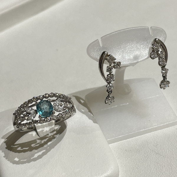 Pt900 リング 中石0.582ct メレダイヤ0.60ct・Pt900 ピアス メレダイヤ0.25ct 静岡市 貴金属買取