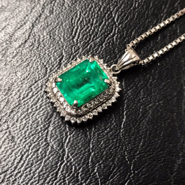 エメラルド ダイヤモンド Pt900 Pt850 プラチナ ダイヤ ネックレス
