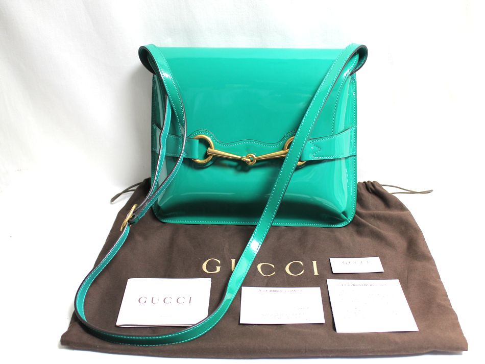 半田店 中古 GUCCI ホースビット エナメル ショルダーバッグ
