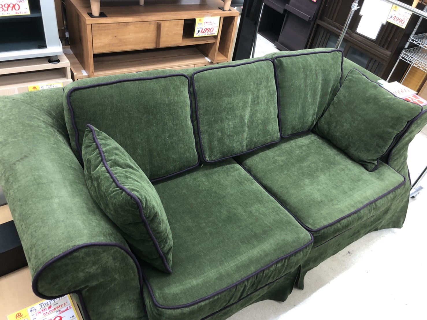 francfranc フランフラン レトロ調 3人掛けソファ ファブリック ベロア