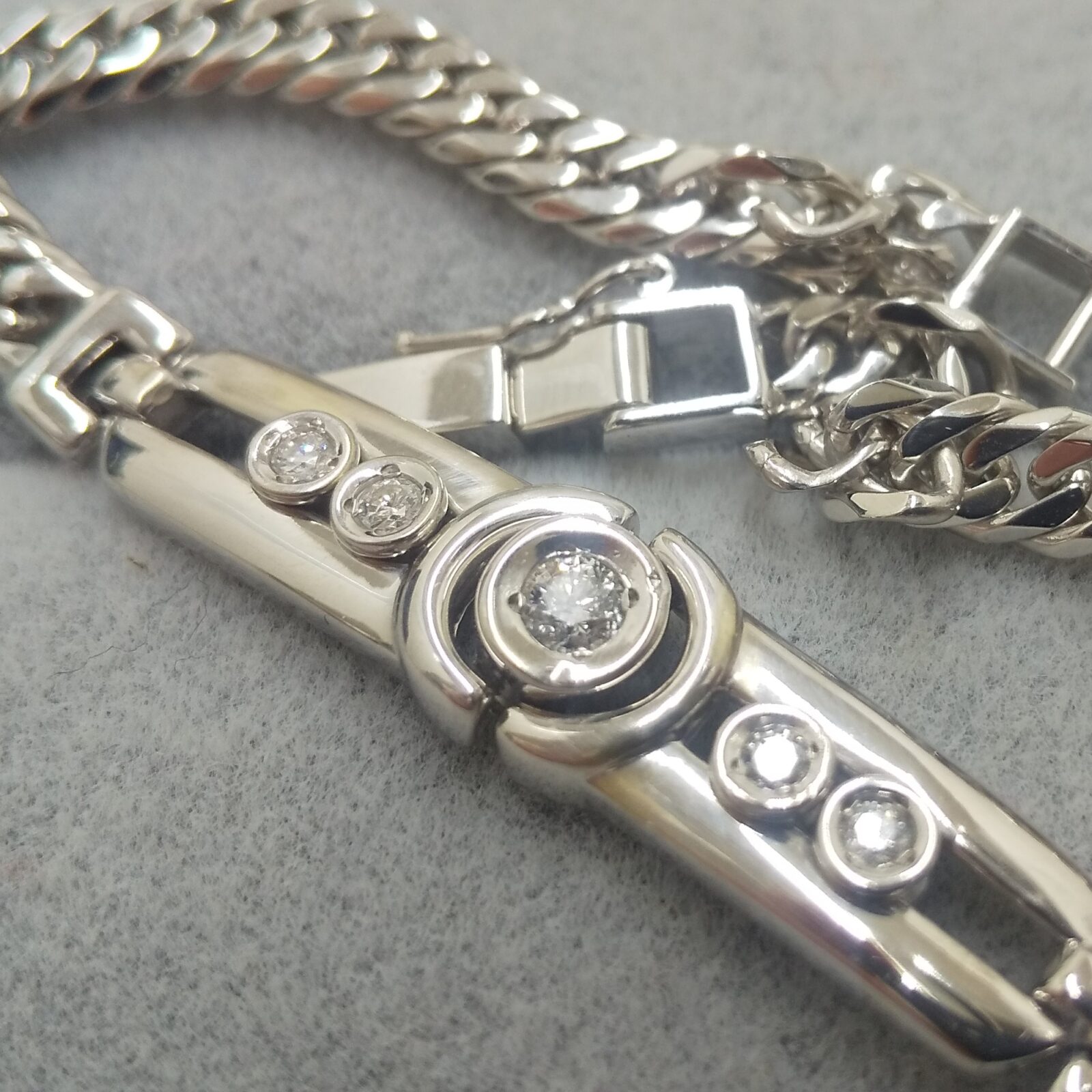 K14WG(ホワイトゴールド)ダイヤ付き喜平ブレスレット】を桐生市の