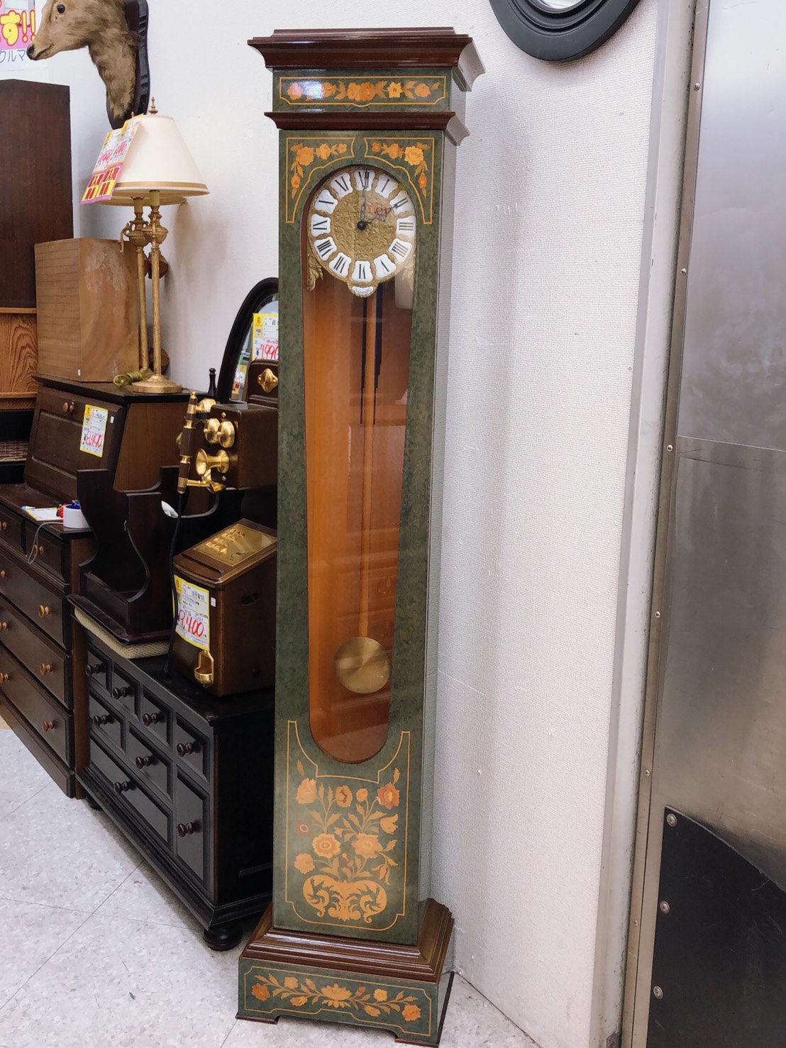 購入 アンティーク振り子時計 リトグラフ 大きな額 アンティーク振り子