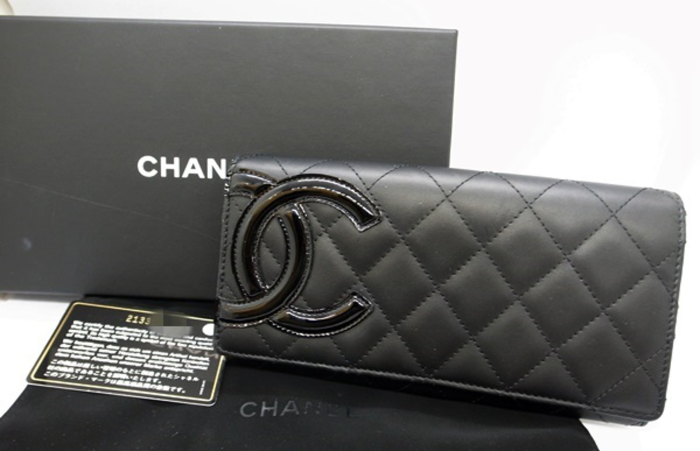 CHANEL シャネル カンボン A50077 長財布 黒×ピンク 系 箱 袋 ギャラン 